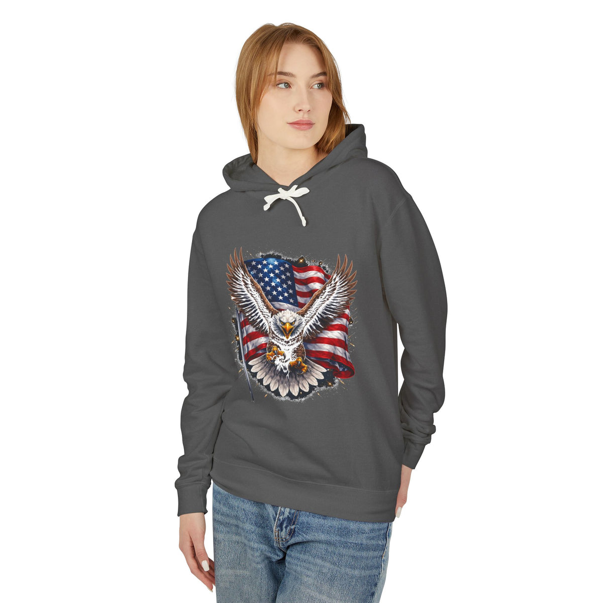 American Eagle Hoodie — Patriotic Bald Eagle with USA Flag Graphic