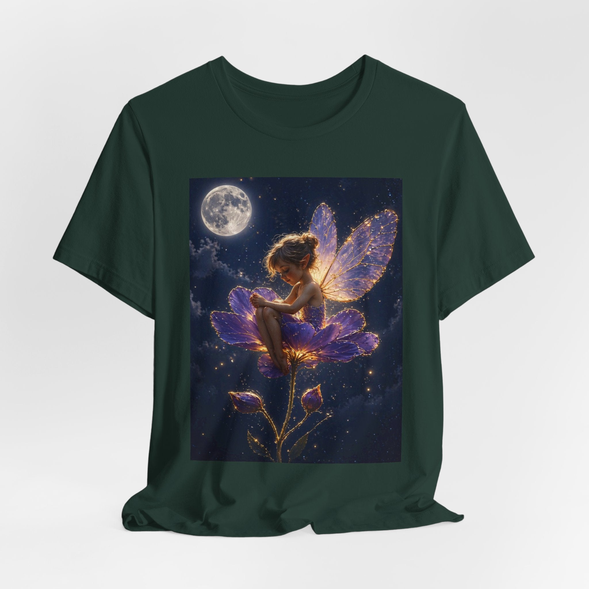 Fairy Night T-Shirt — Moonlit Fairy on Purple Flower