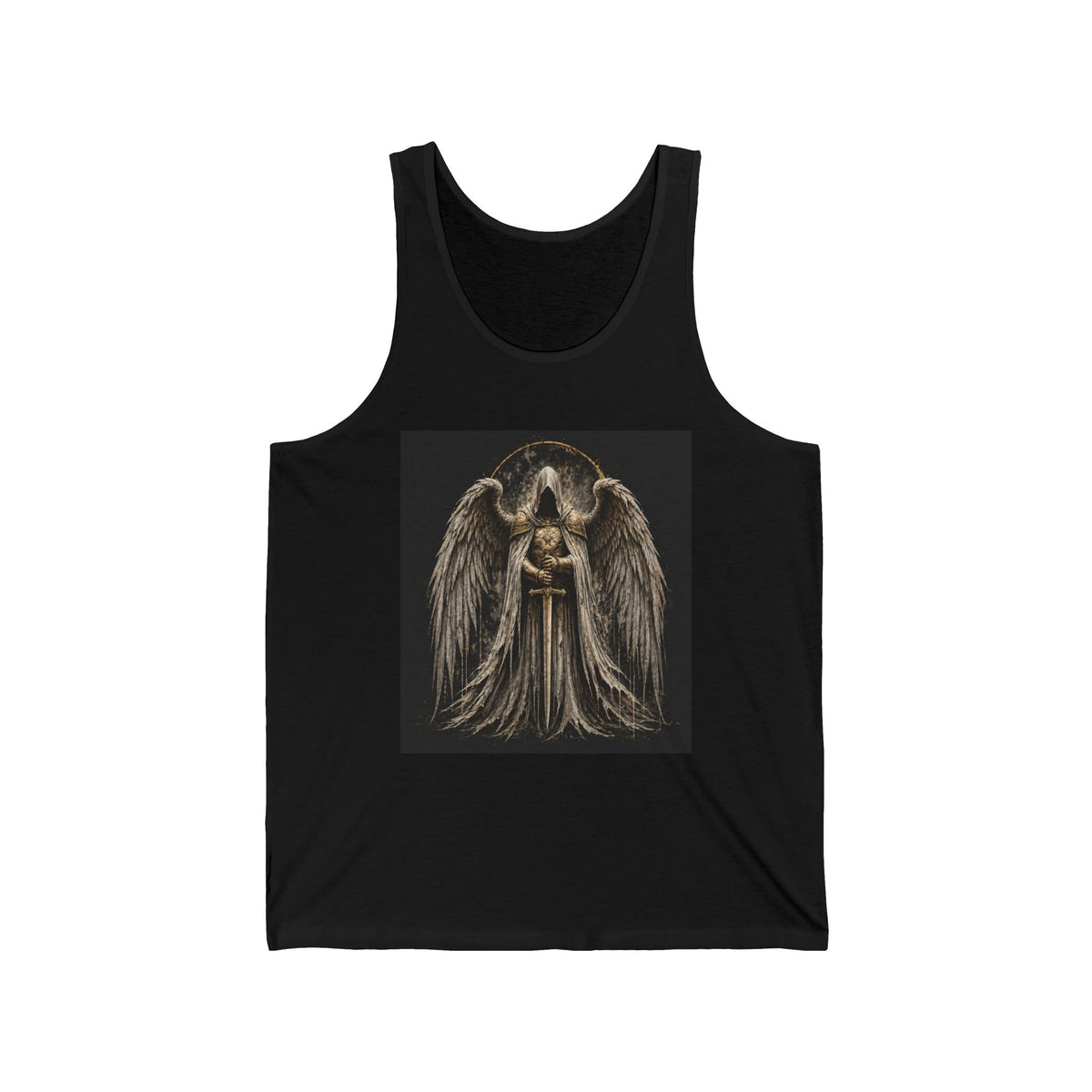 Angel Guardian Tank Top — Gothic Winged Angel Holding Sword Graphic Tank