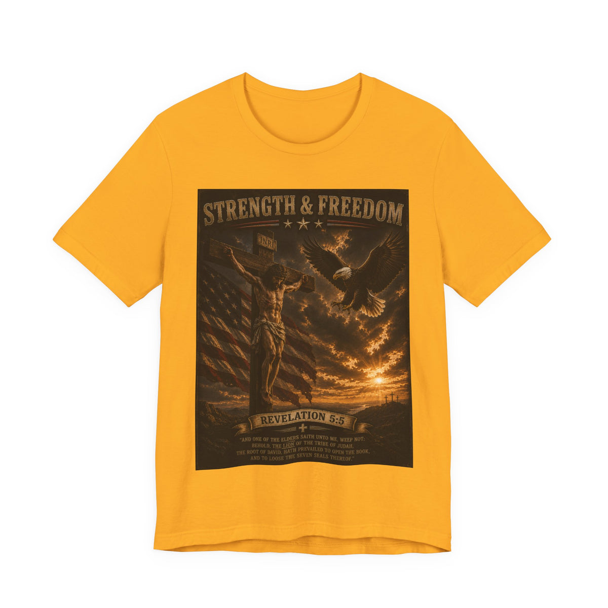 Strength & Freedom Christian T‑Shirt – Revelation 12:11 Eagle & Cross Faith Tee