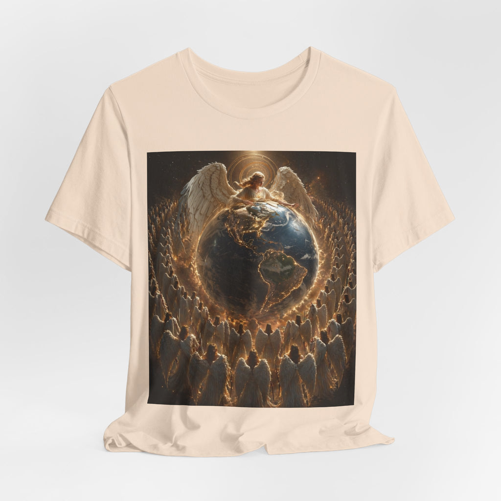 Angel Watching Over Earth T‑Shirt — Spiritual Guardian Globe Tee