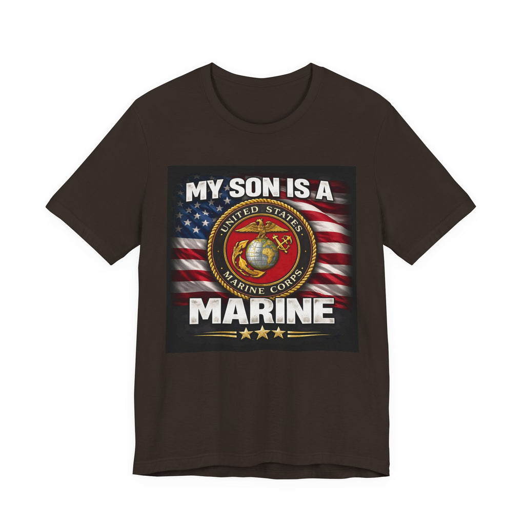 Marine Pride T-Shirt — "My Son Is A Marine" American Flag Emblem
