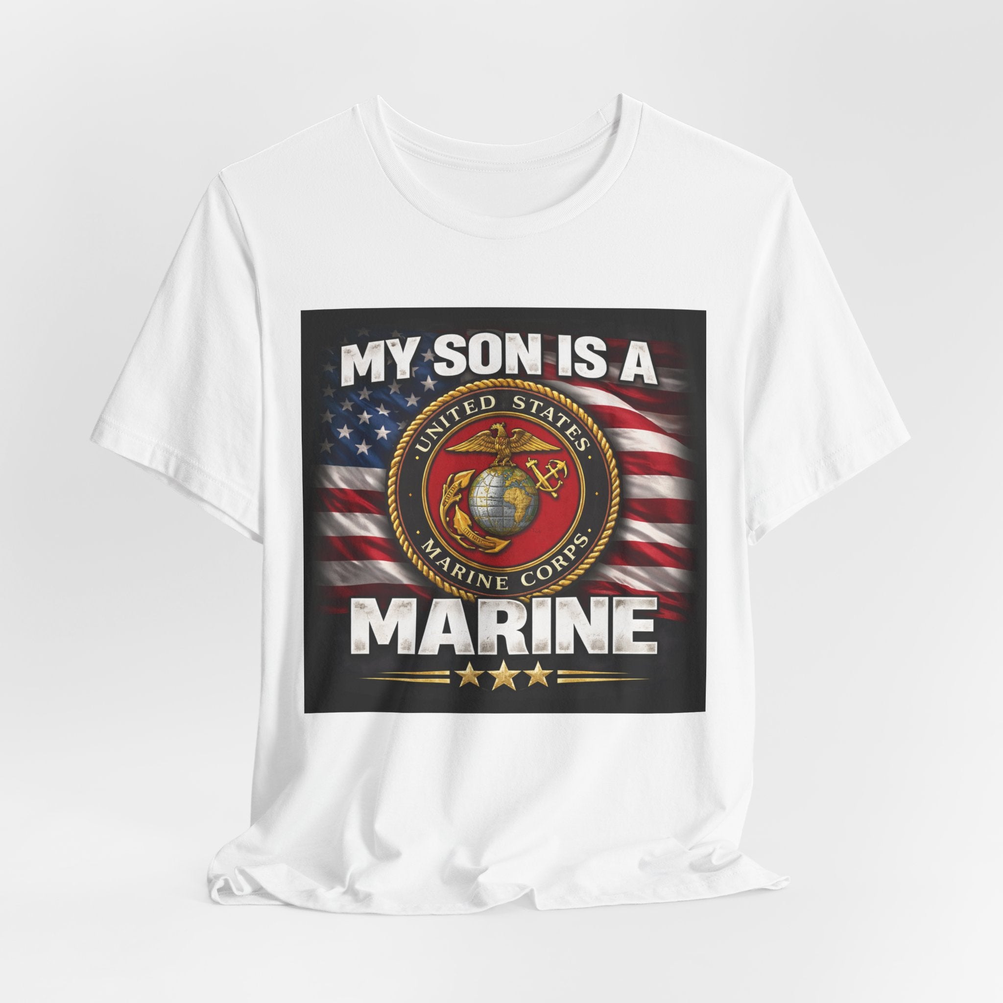 Marine Pride T-Shirt — "My Son Is A Marine" American Flag Emblem