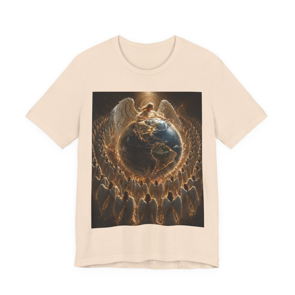Angel Watching Over Earth T‑Shirt — Spiritual Guardian Globe Tee