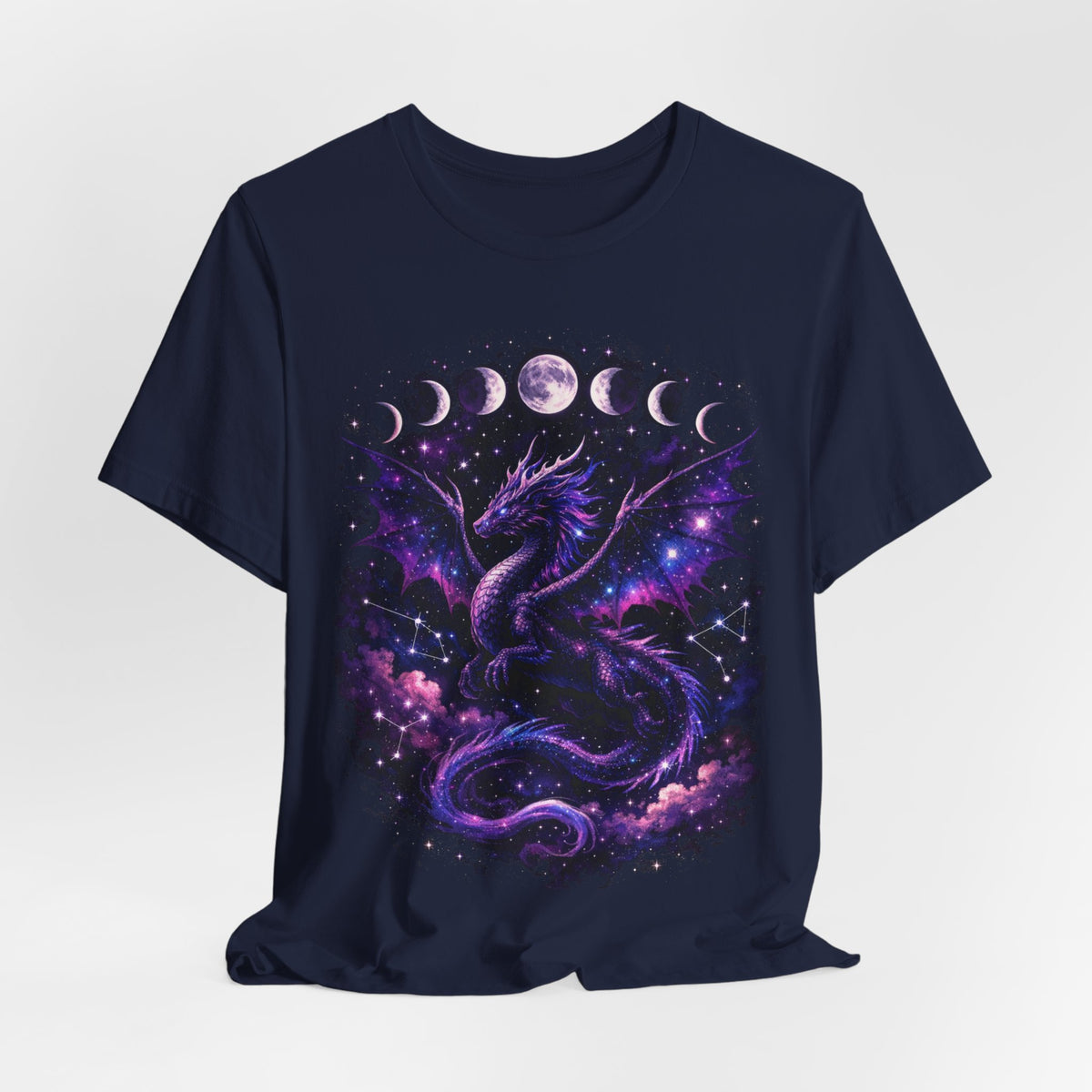 Celestial Moonphase Dragon T-Shirt — Purple Galaxy Fantasy Tee