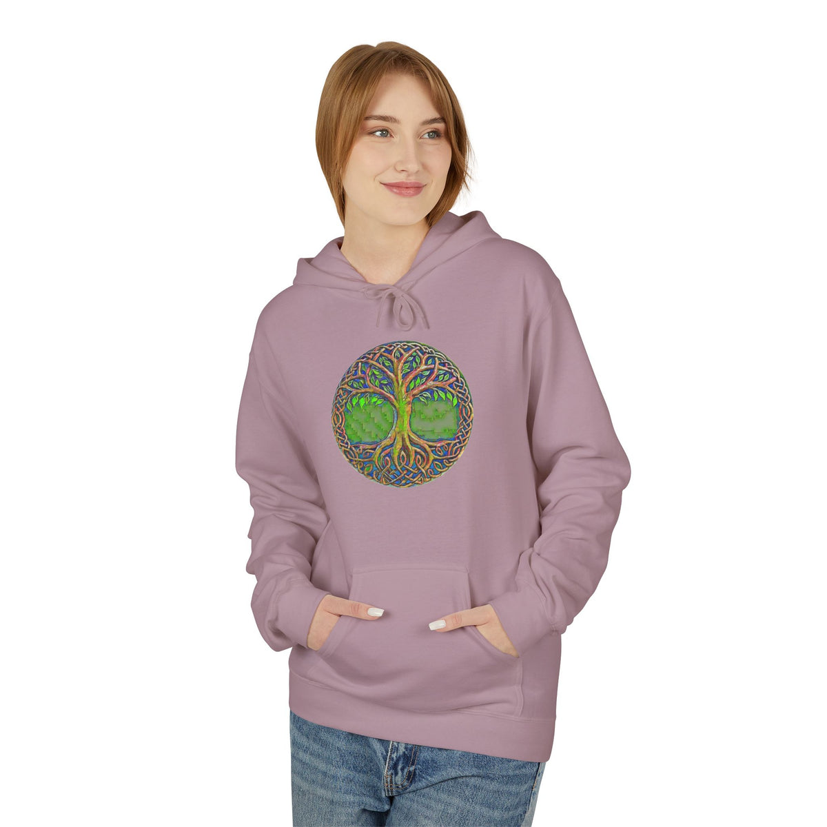 Yggdrasil, the Tree of Life Cotton Hoodie — Green Nature Mandala Pullover