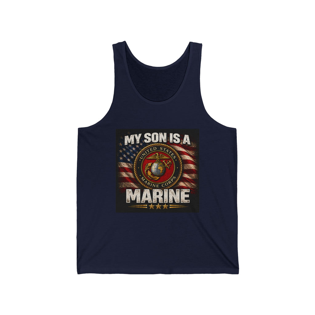 Marine Mom Tank Top — "My Son Is A Marine" Patriotic USMC Flag Design