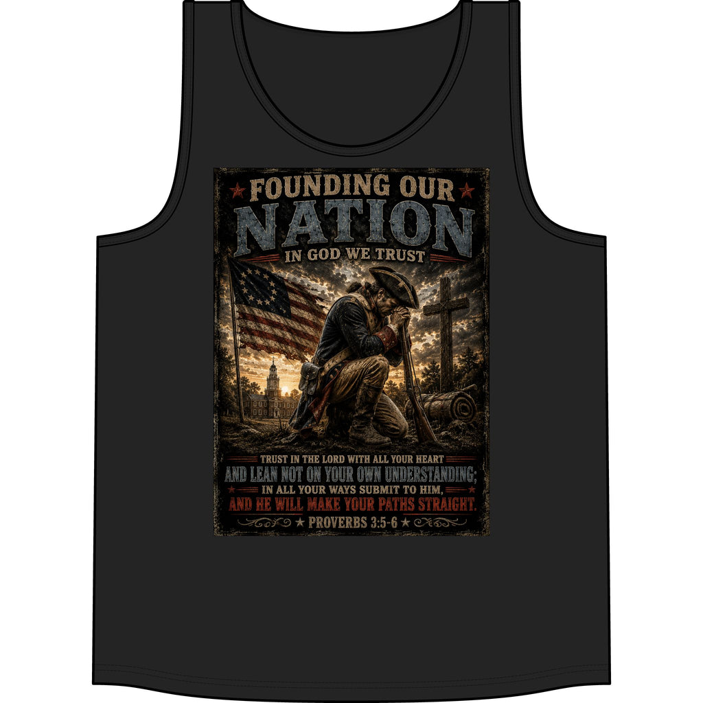 Founding Our Nation Tank Top — Patriotic Christian Veteran USA Flag Design (Proverbs 3:5-6)