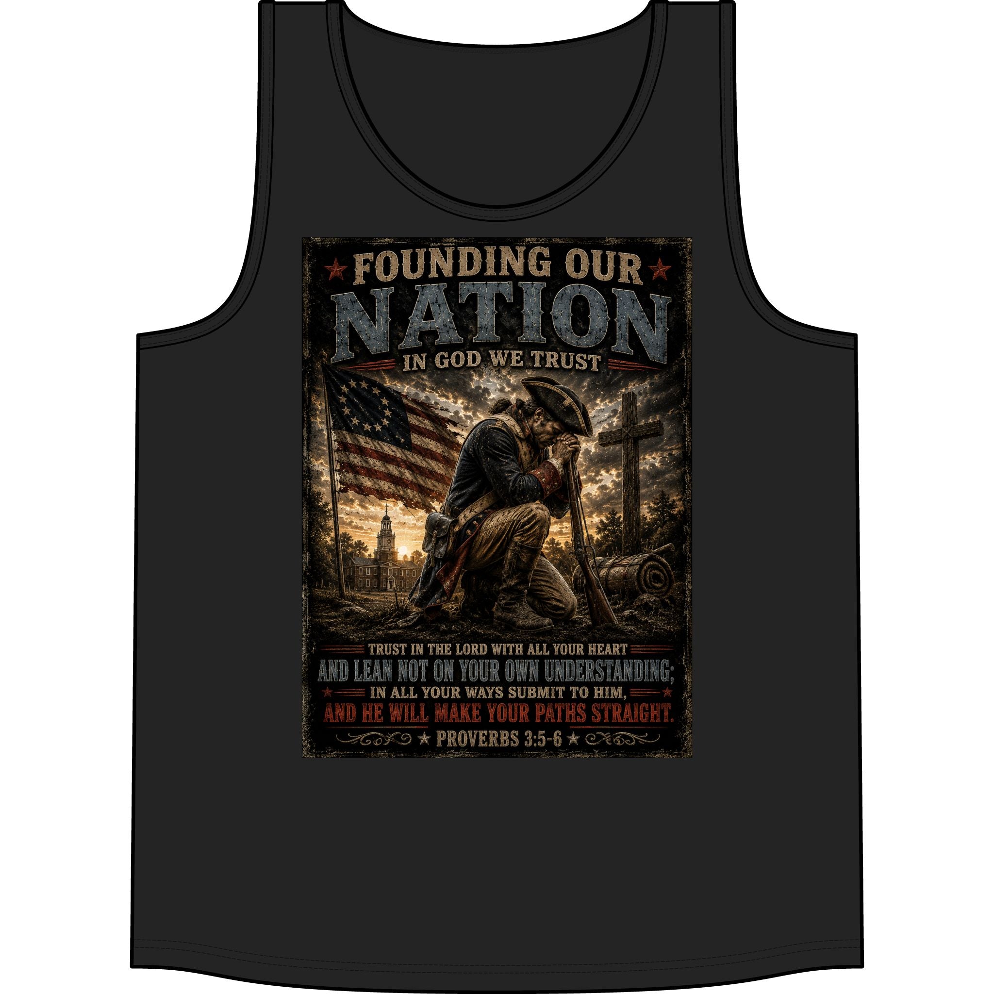 Founding Our Nation Tank Top — Patriotic Christian Veteran USA Flag Design (Proverbs 3:5-6)