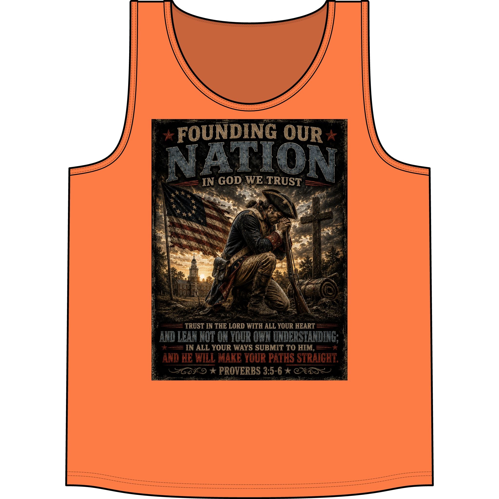Founding Our Nation Tank Top — Patriotic Christian Veteran USA Flag Design (Proverbs 3:5-6)