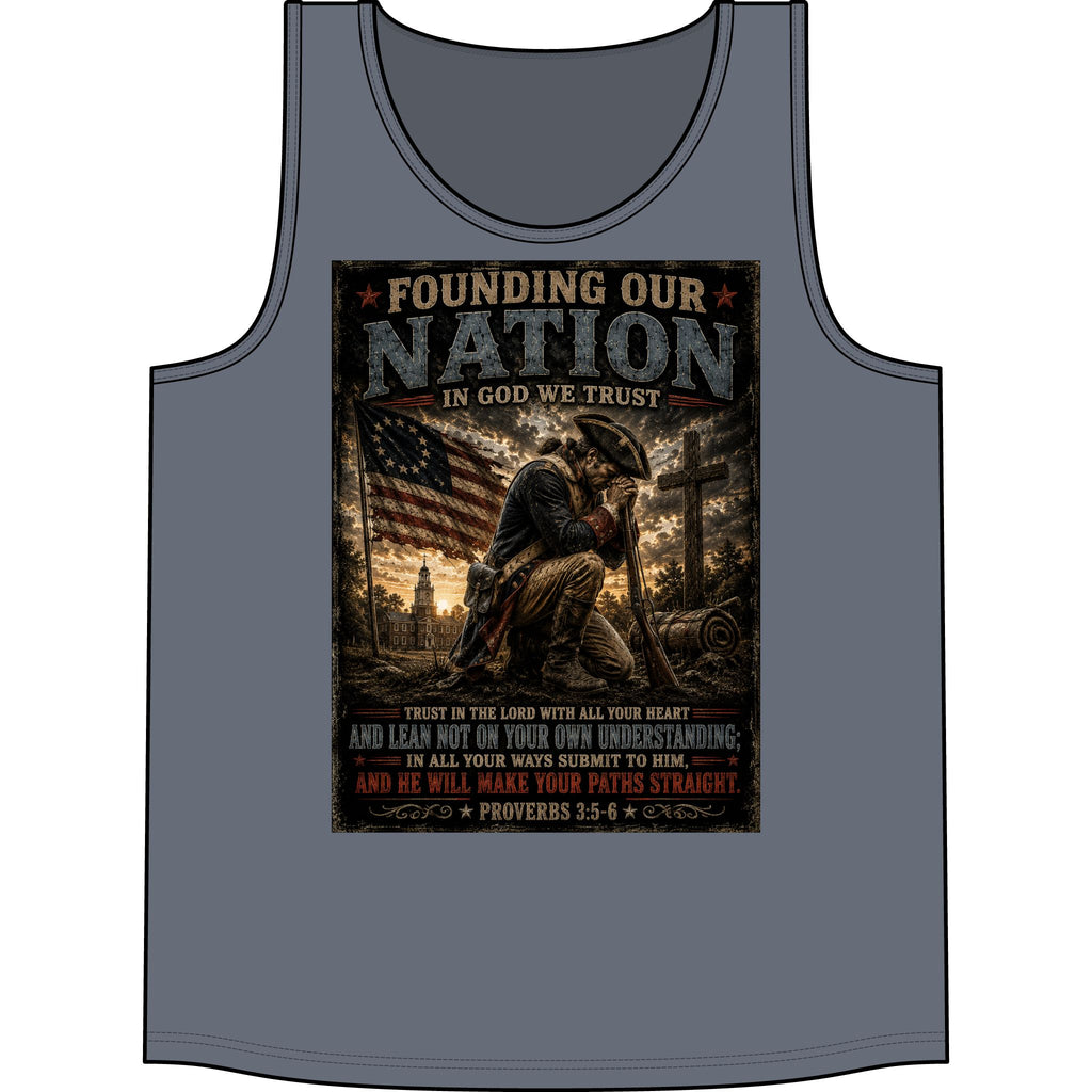 Founding Our Nation Tank Top — Patriotic Christian Veteran USA Flag Design (Proverbs 3:5-6)