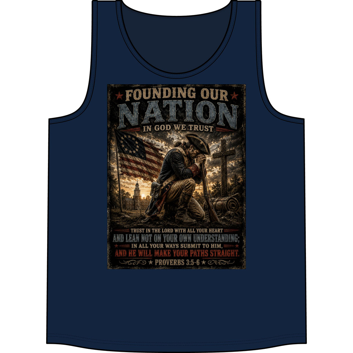 Founding Our Nation Tank Top — Patriotic Christian Veteran USA Flag Design (Proverbs 3:5-6)