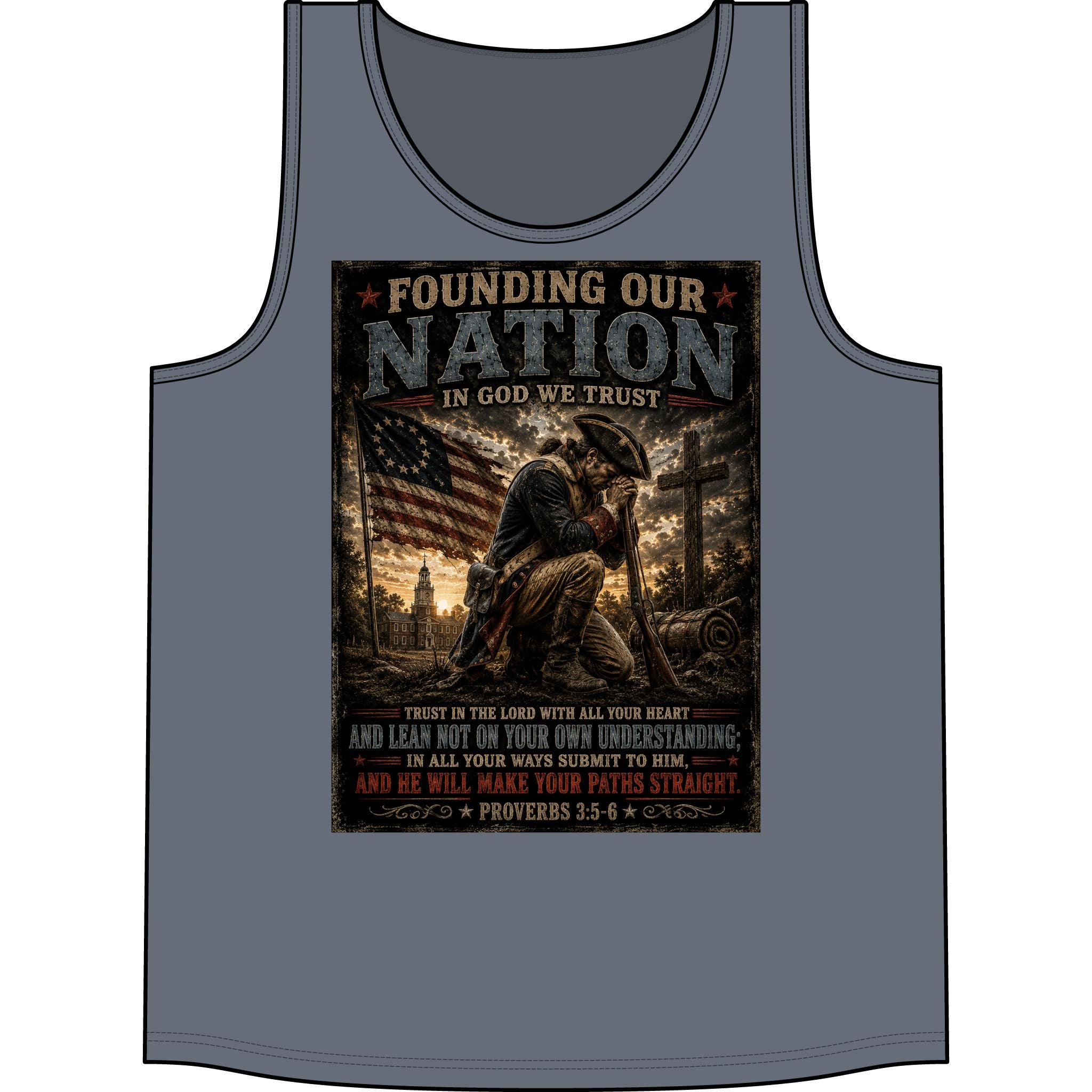 Founding Our Nation Tank Top — Patriotic Christian Veteran USA Flag Design (Proverbs 3:5-6)
