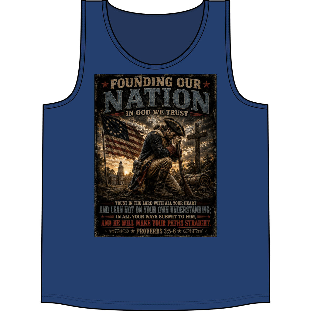 Founding Our Nation Tank Top — Patriotic Christian Veteran USA Flag Design (Proverbs 3:5-6)