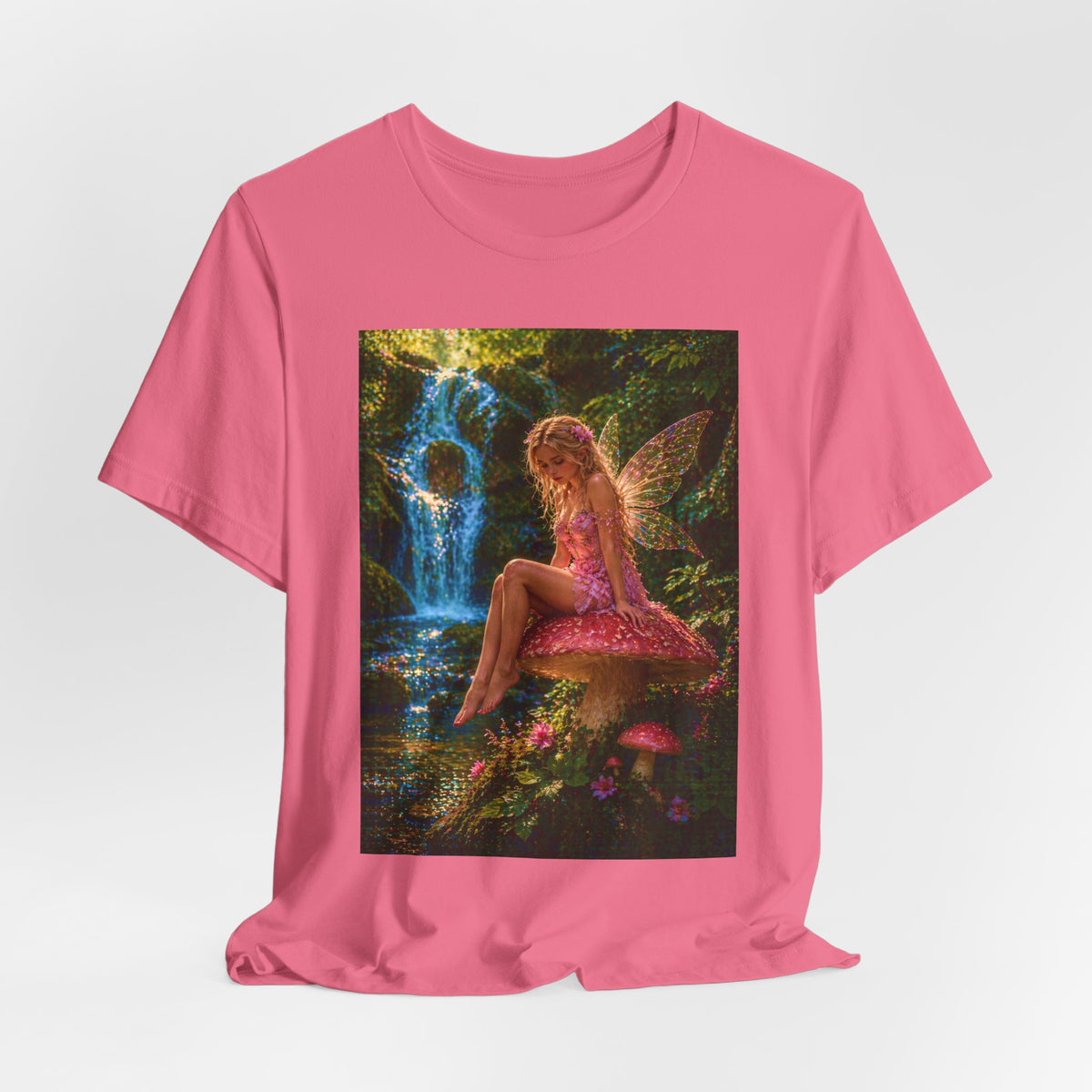 Fairy Garden T-Shirt – Enchanted Pink Fairy by Waterfall