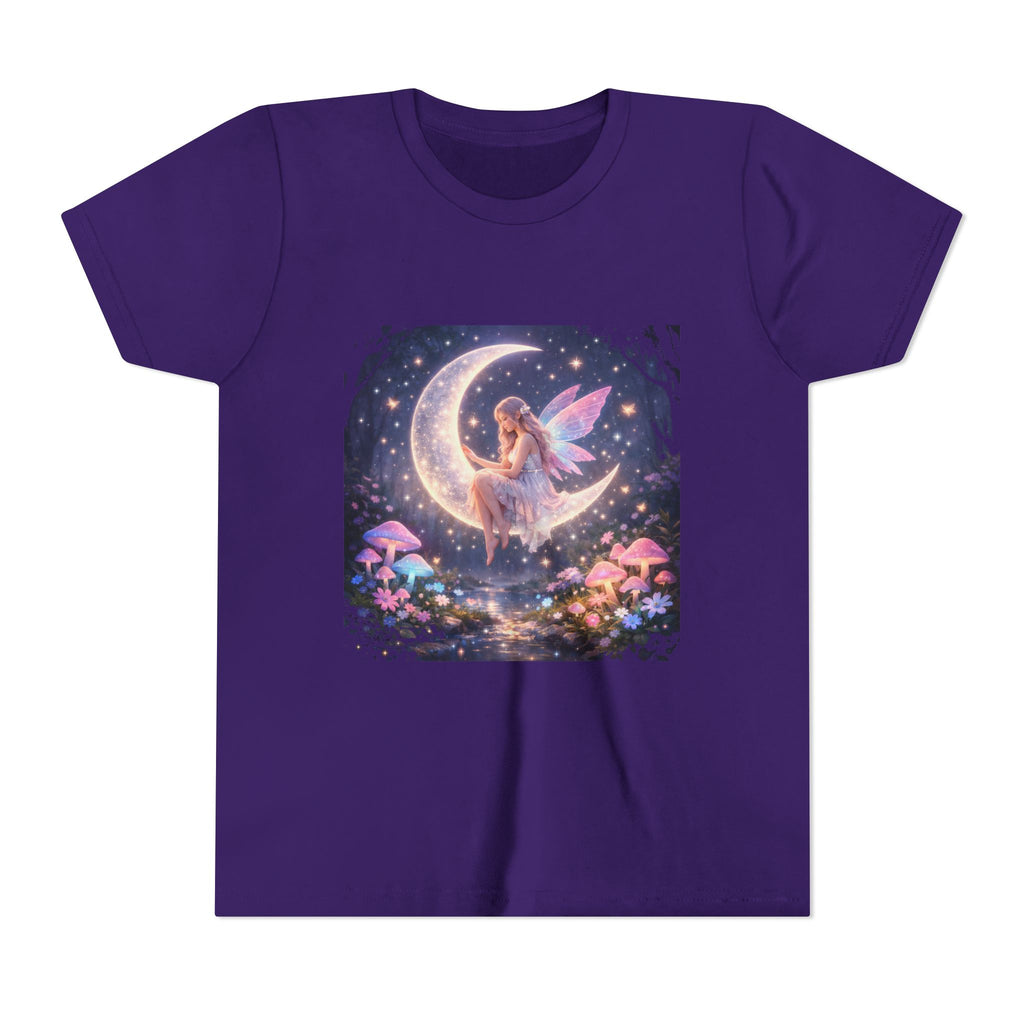 Youth Fairy Moon T-Shirt — Magical Fairy on Crescent Moon Tee for Kids