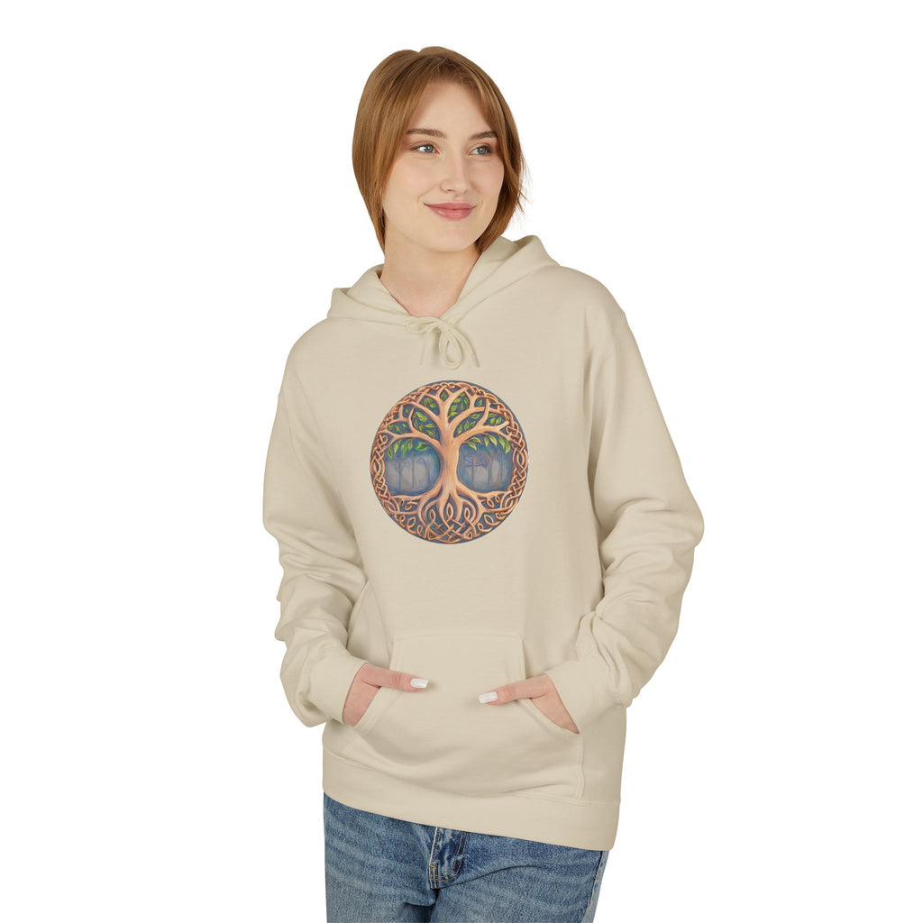 Yggdrasil Tree of Life Cotton Hoodie — Botanical Circle Art Sweatshirt