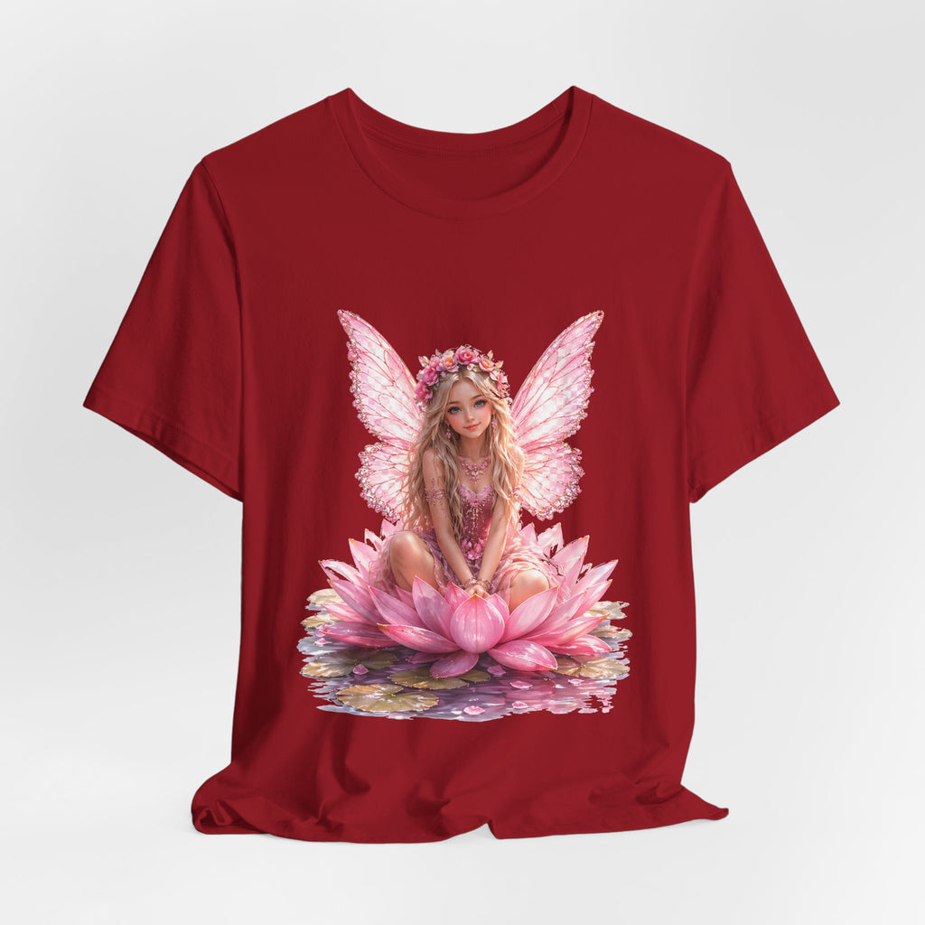 Pink Lotus Fairy T-Shirt — Floral Fairy Sitting on Lotus Graphic Tee