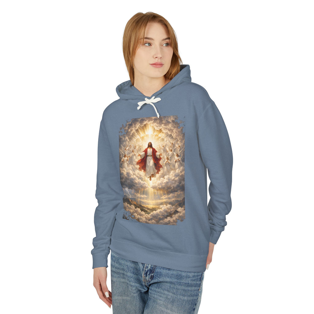Christian Jesus Hoodie — Ascension Clouds Religious Graphic Sweatshirt