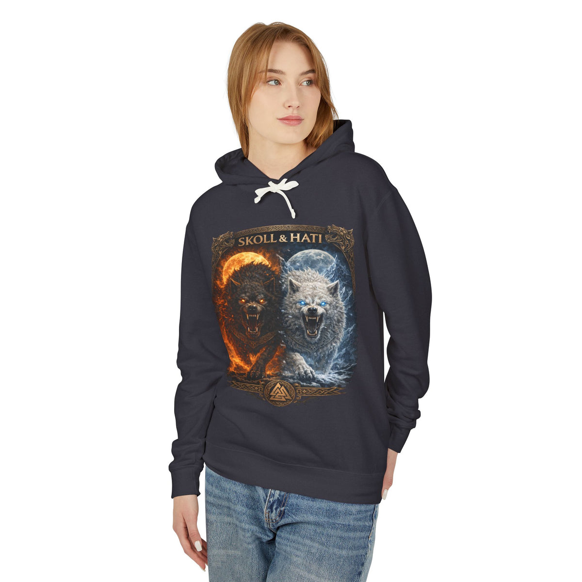 Sköll & Hati Fire and Ice Wolf Hoodie — Viking Myth Wolves Graphic Sweatshirt