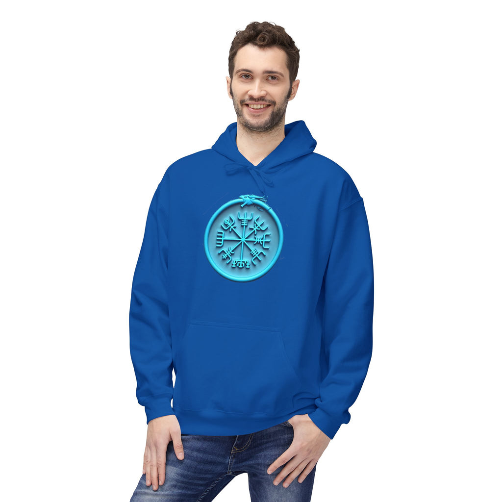 The Serpent – Jörmungandr, Blue Neon Rune Hoodie — Mystical Sigil Graphic Sweatshirt