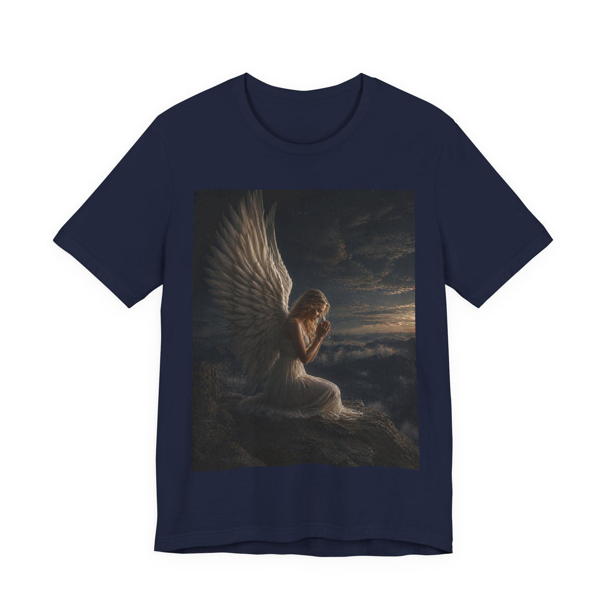 Angel Prayer Graphic Tee — Serene Winged Angel Shirt for Spiritual & Memorial Comfort