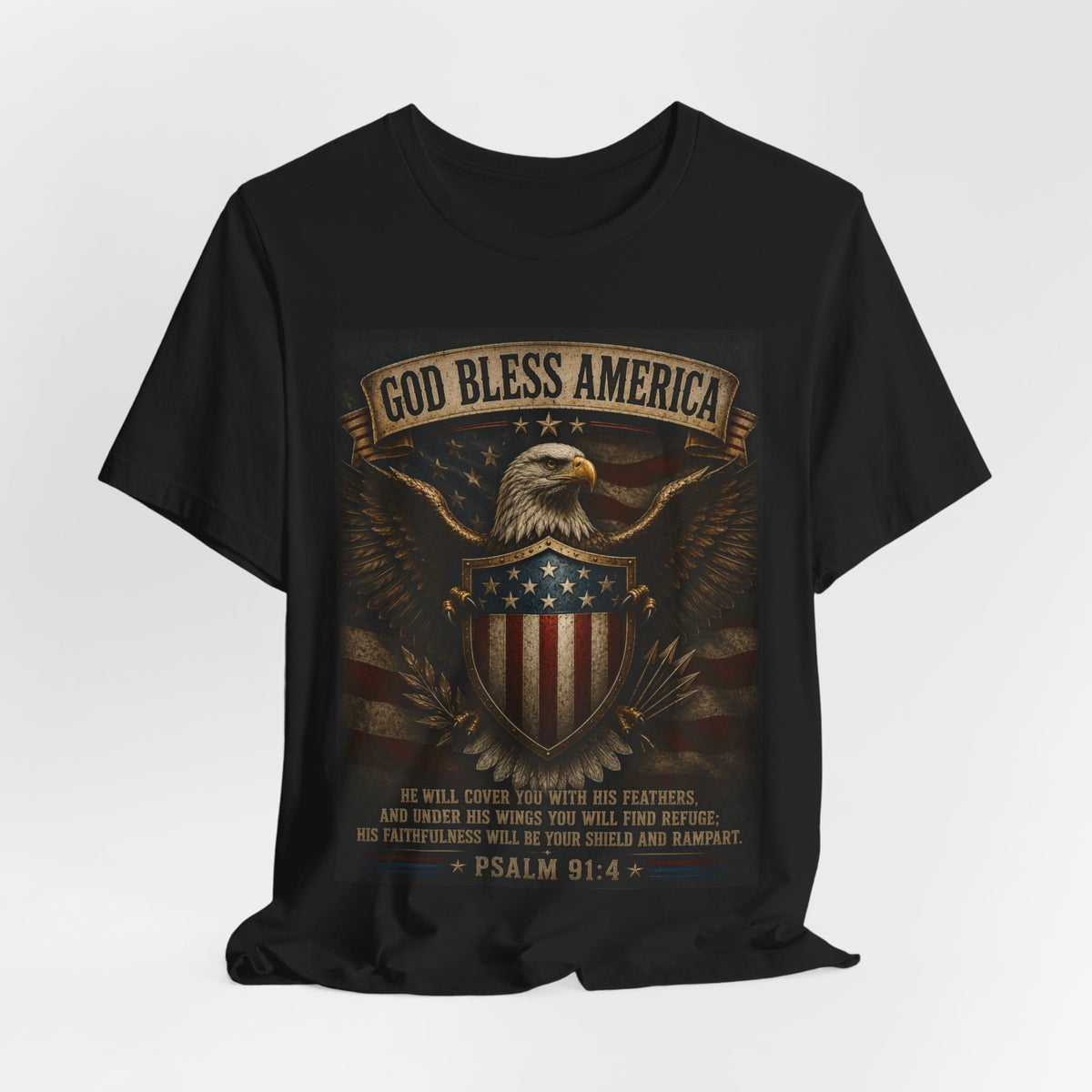 God Bless America Eagle T-Shirt – Patriotic Psalm 91:4 Graphic Tee