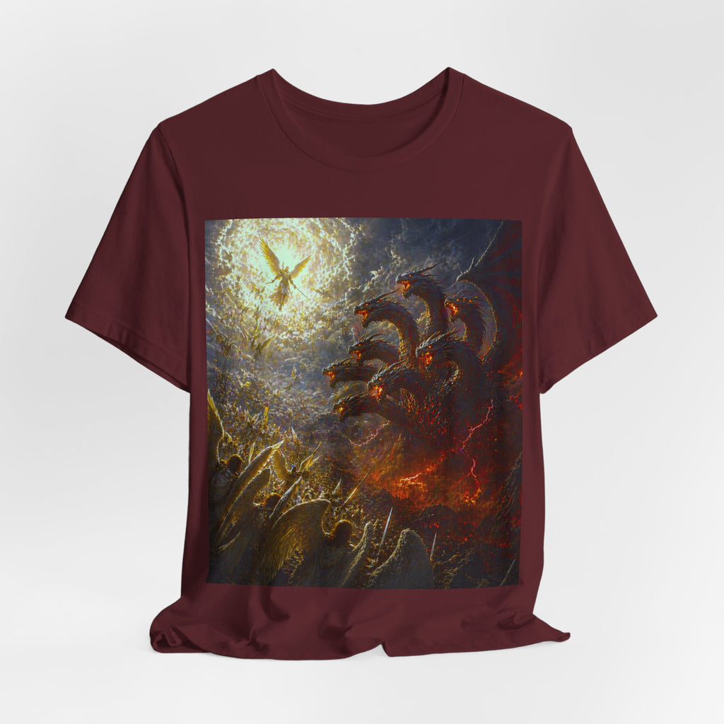 Apocalyptic Angel vs. Satan the 7 headed Dragon Graphic  T-Shirt