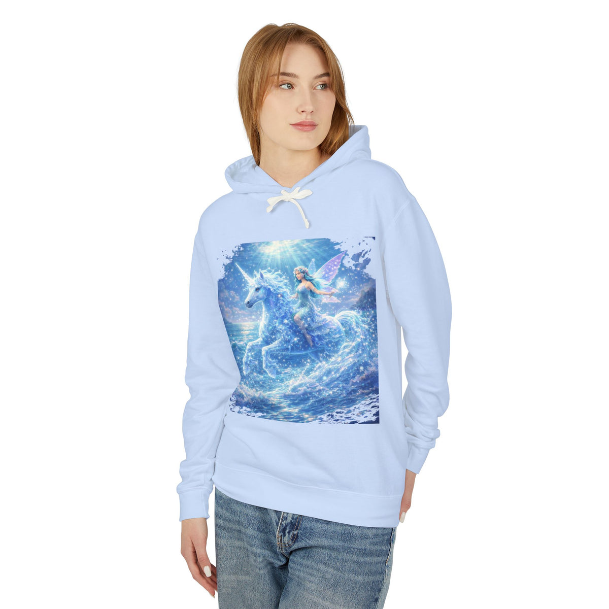 Fantasy Unicorn Hoodie — Mermaid Riding a Sea Unicorn Graphic Sweatshirt
