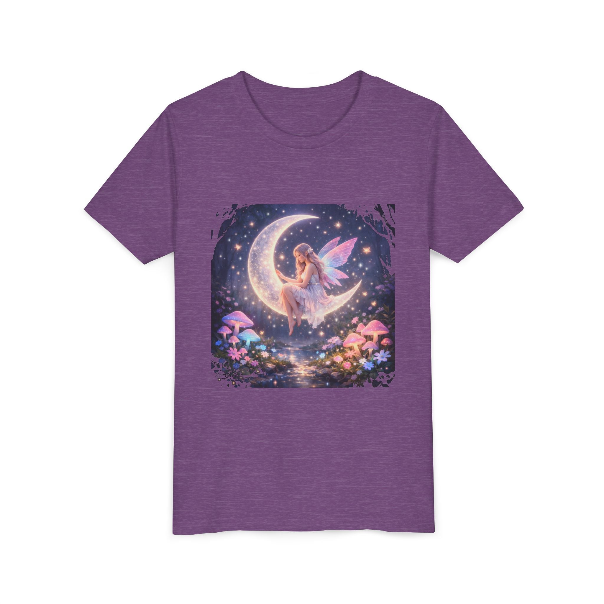 Youth Fairy Moon T-Shirt — Magical Fairy on Crescent Moon Tee for Kids