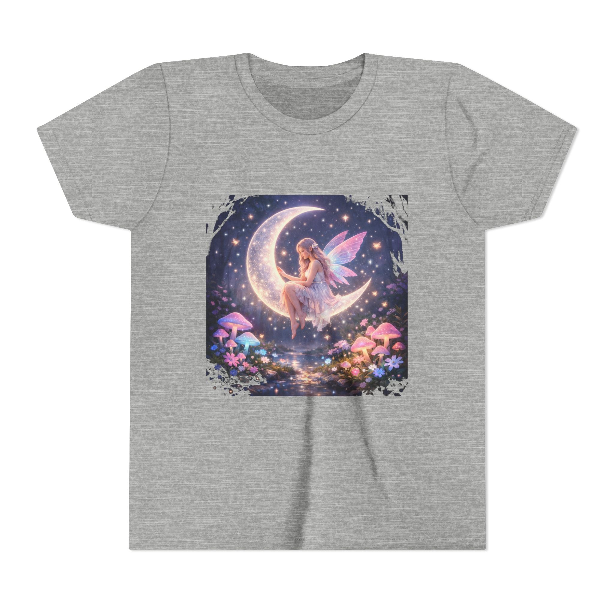 Youth Fairy Moon T-Shirt — Magical Fairy on Crescent Moon Tee for Kids