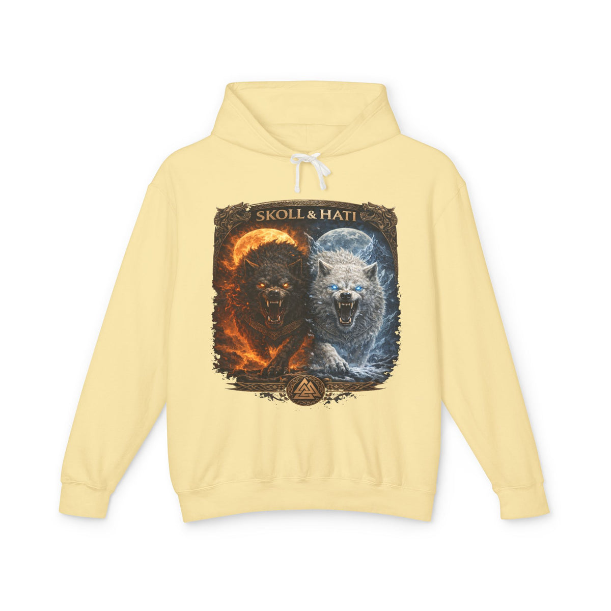 Sköll & Hati Fire and Ice Wolf Hoodie — Viking Myth Wolves Graphic Sweatshirt