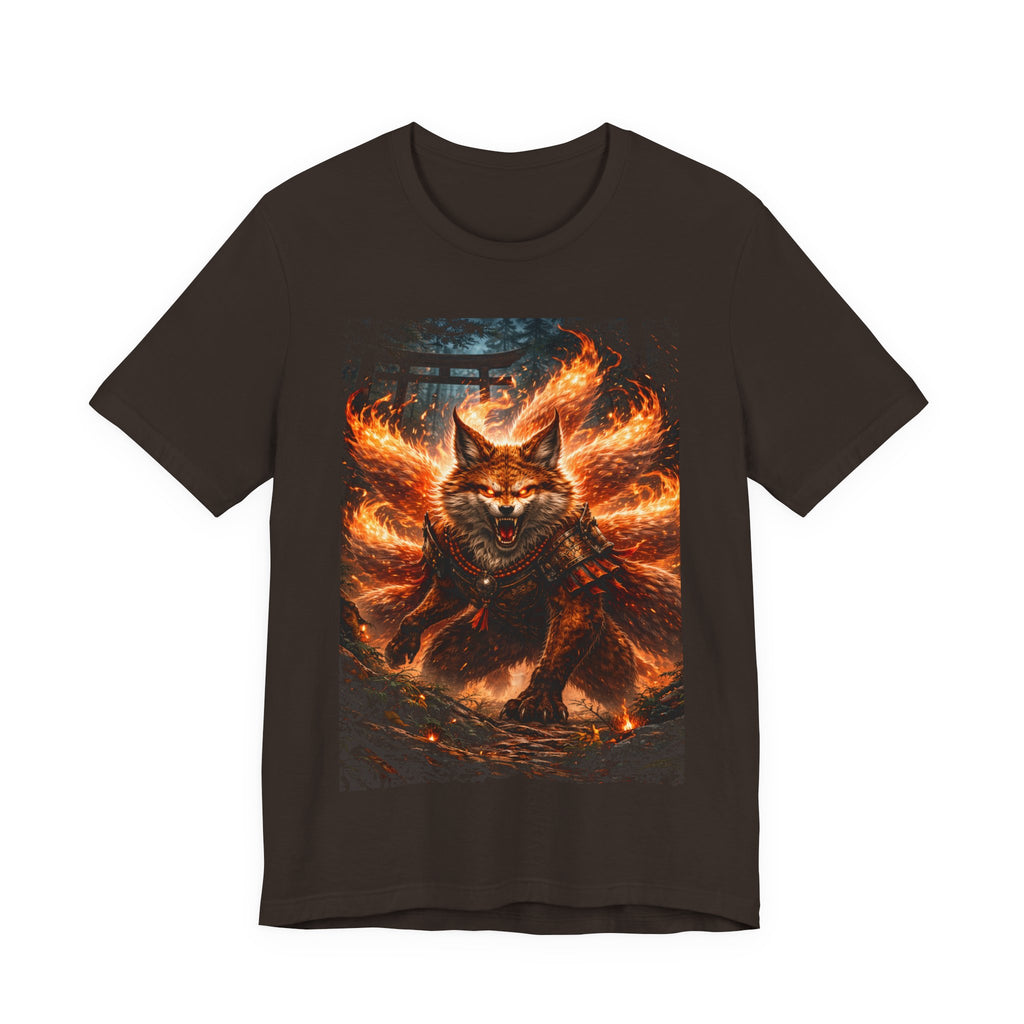 Fiery Nine-Tailed Fox Graphic Tee – Mythic Kitsune Flame Shirt
