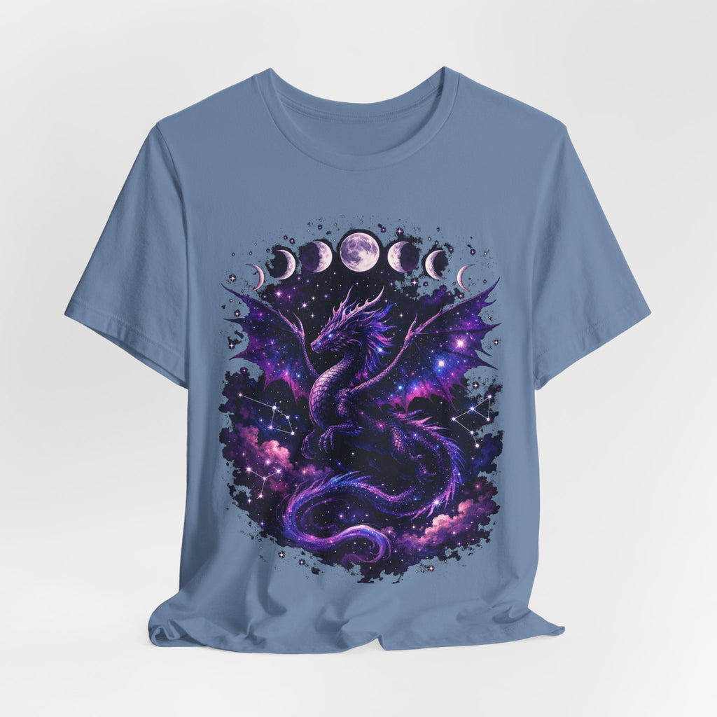 Celestial Moonphase Dragon T-Shirt — Purple Galaxy Fantasy Tee