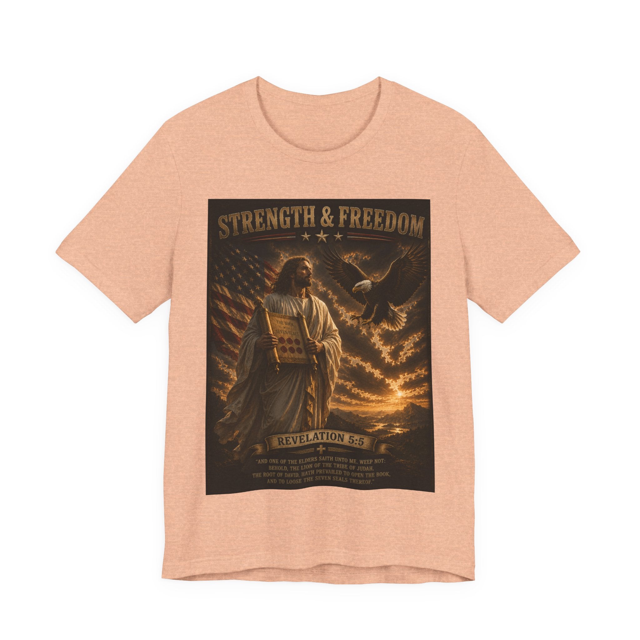 Strength & Freedom T-Shirt — Jesus with Tablets & Eagle, Revelation 20 Christian Tee