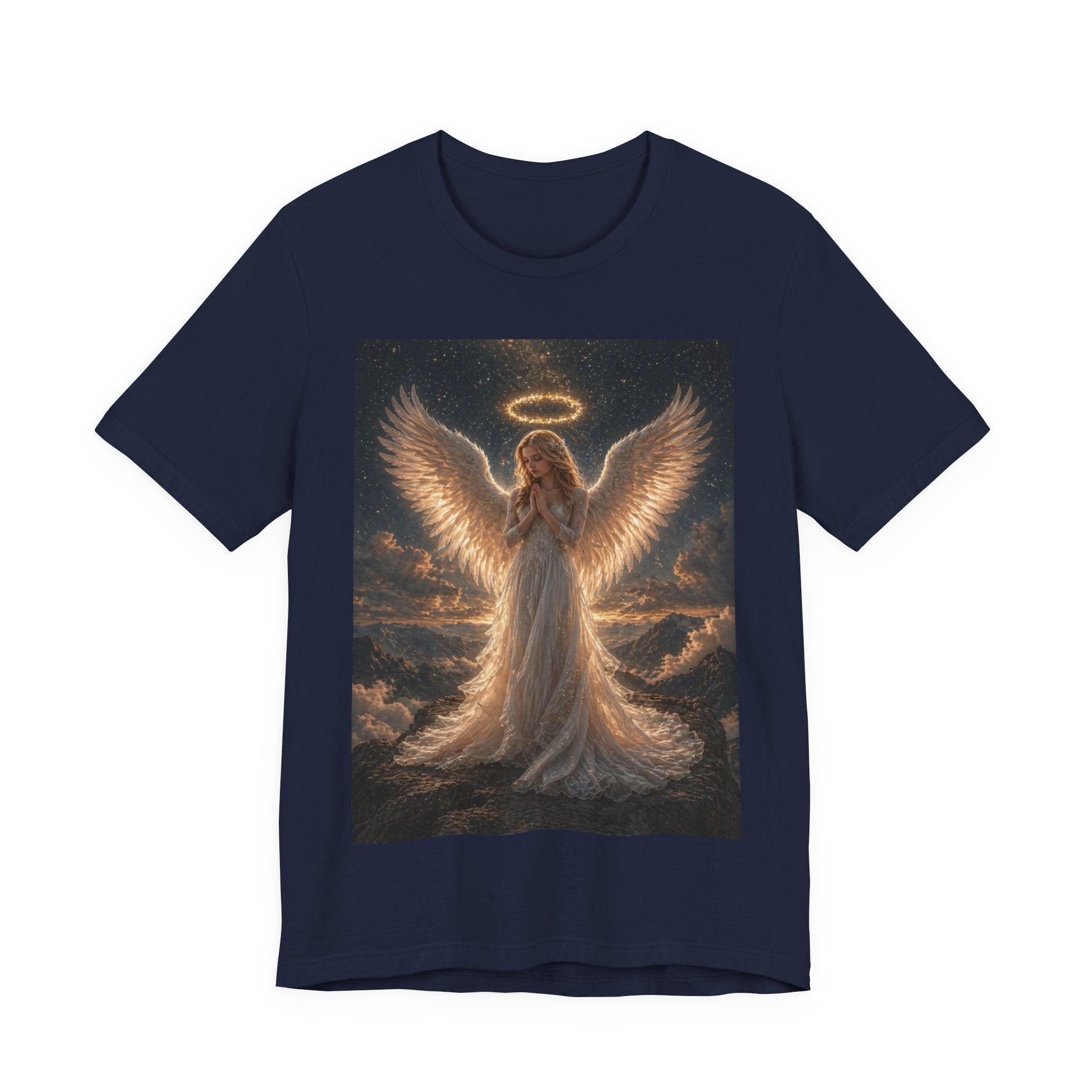 Angel Wings Graphic Tee — Glowing Halo Spiritual T-Shirt