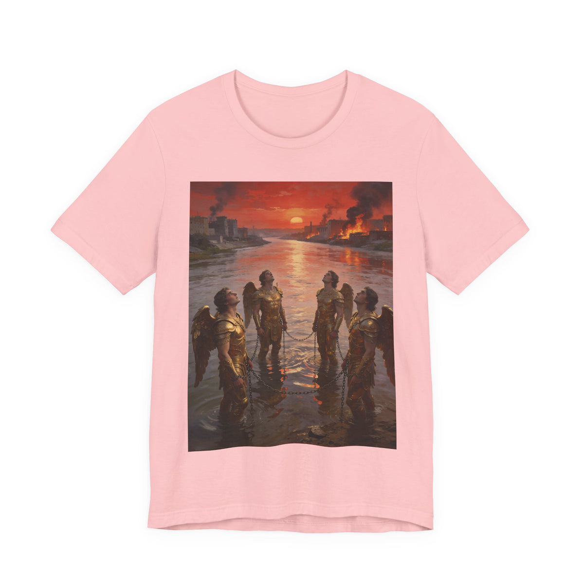 Revelation 9 reveals four fallen angels bound in the Euphrates River, awaiting God’s appointed time to bring judgment. T-Shirt