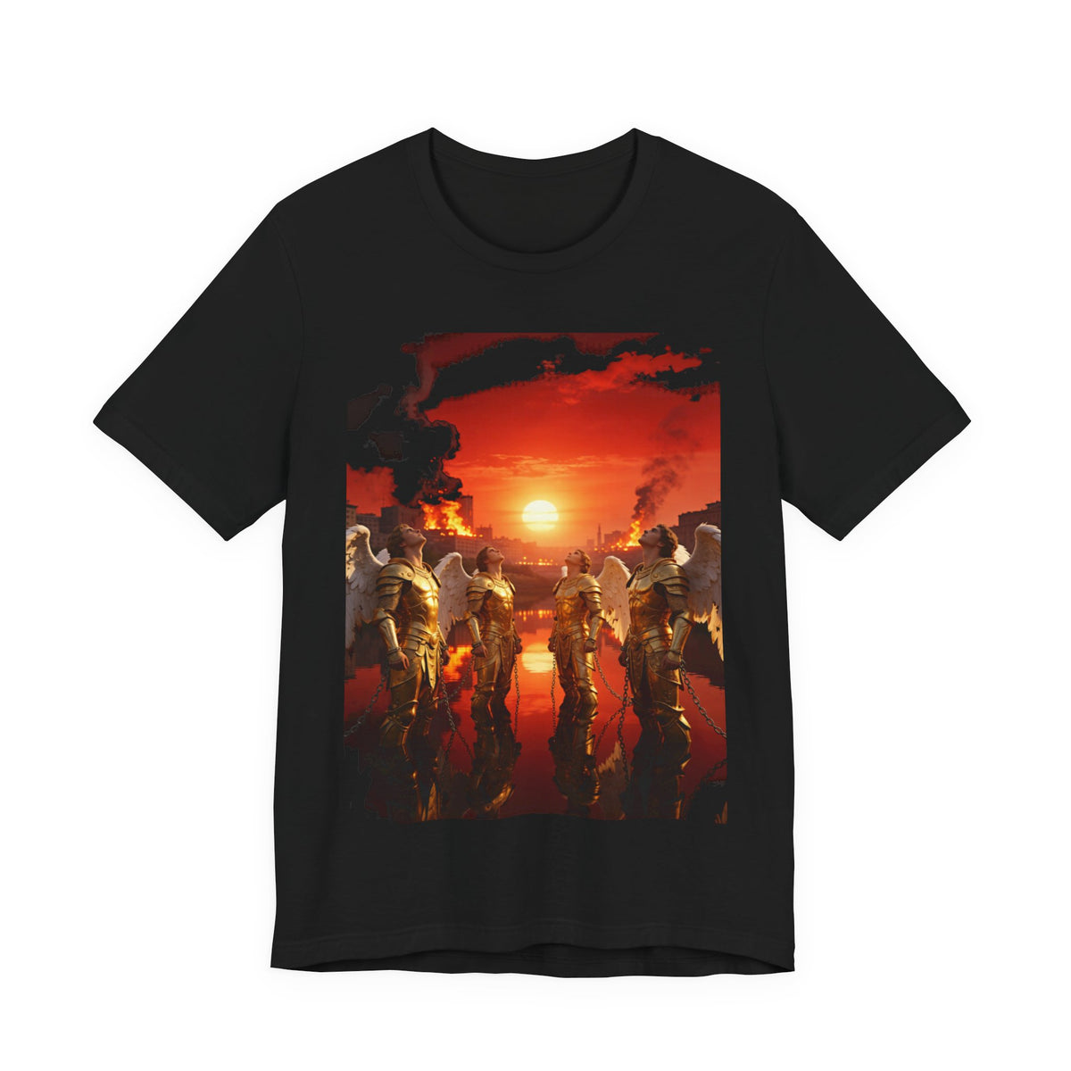 Revelation 9 reveals four fallen angels bound in the Euphrates River, awaiting God’s appointed time to bring judgment.Tee