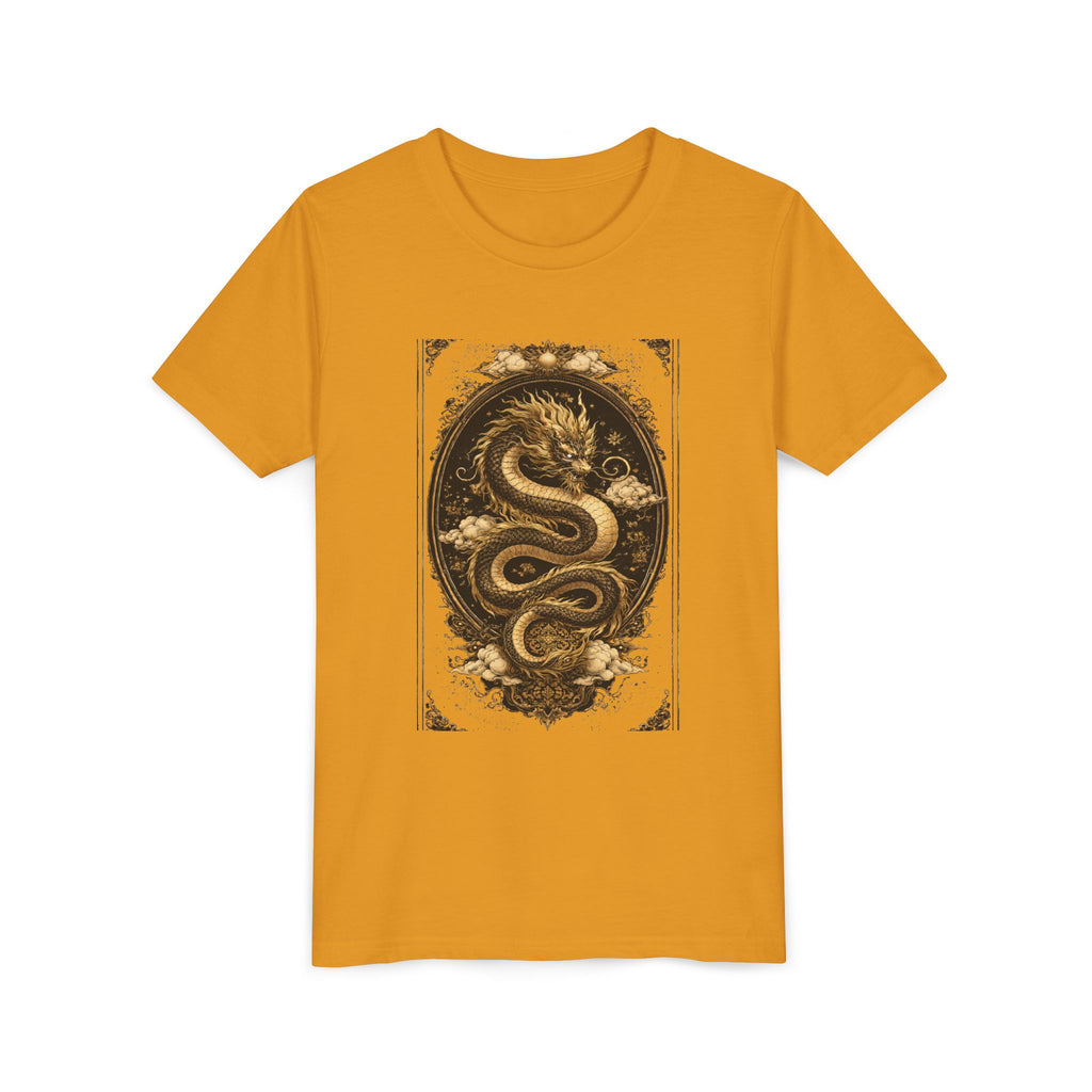 Youth Tee — Gold Dragon Vintage Art Graphic Shirt