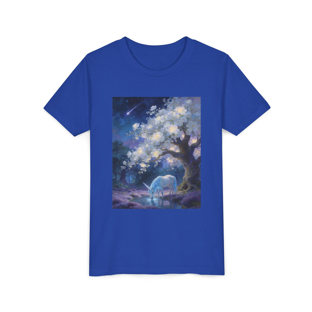 Youth Tee — Magical Night Unicorn Under Starry Tree