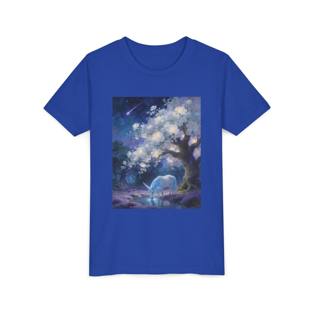 Youth Tee — Magical Night Unicorn Under Starry Tree