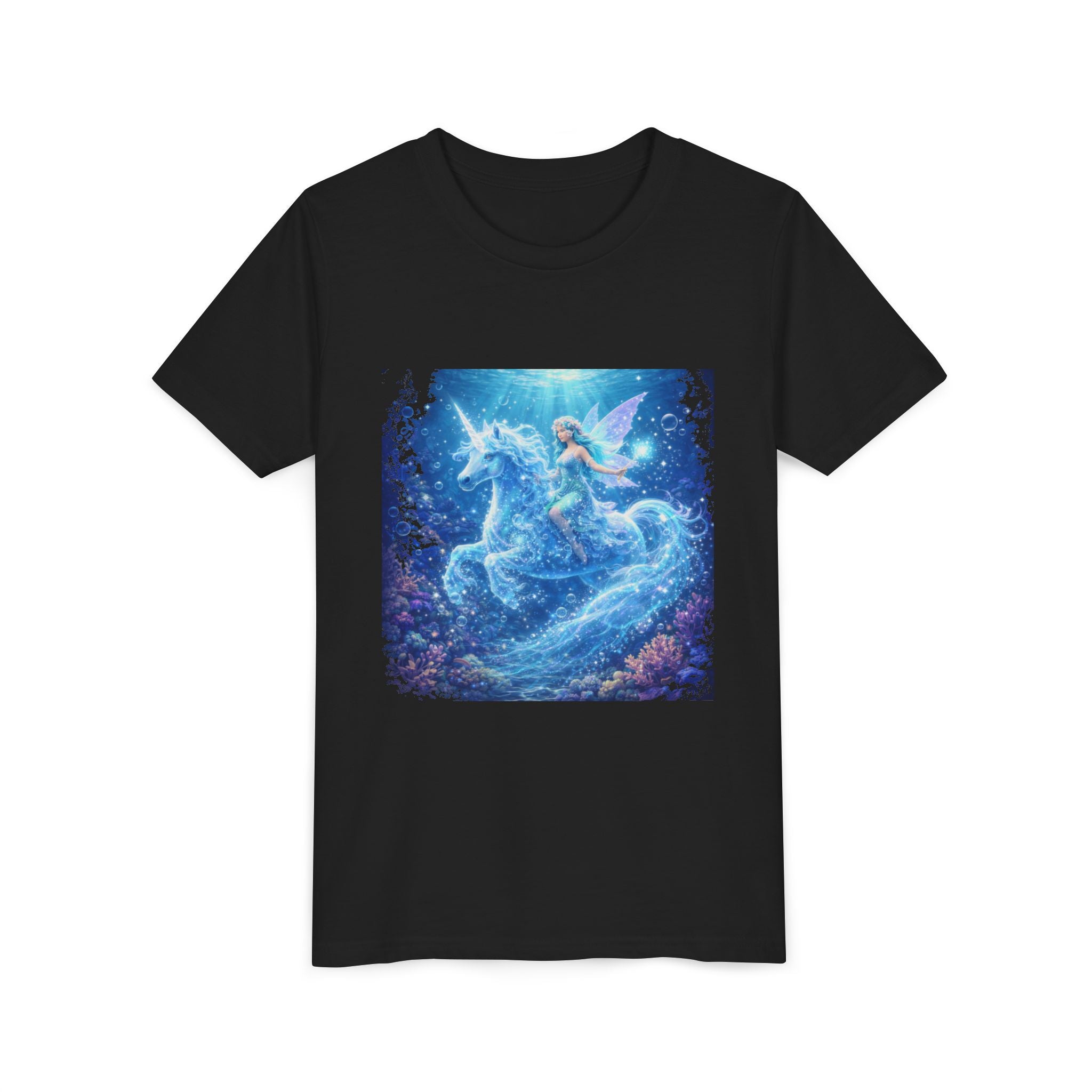 Magical Blue Unicorn & Fairy Youth T-Shirt – Enchanted Fantasy Tee for Kids
