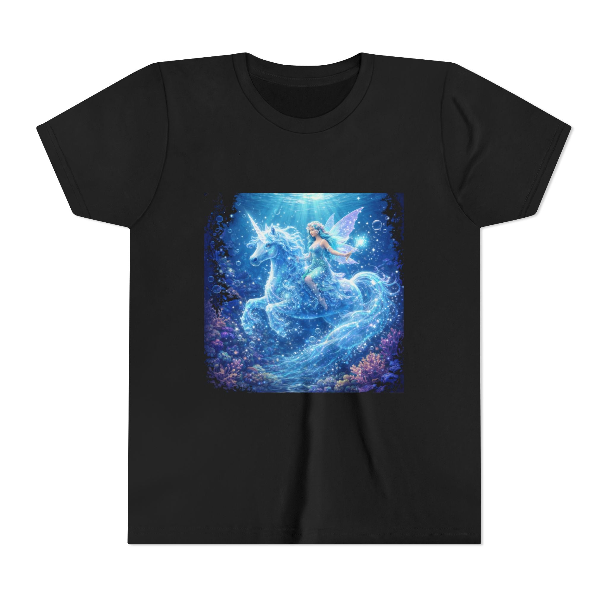 Magical Blue Unicorn & Fairy Youth T-Shirt – Enchanted Fantasy Tee for Kids