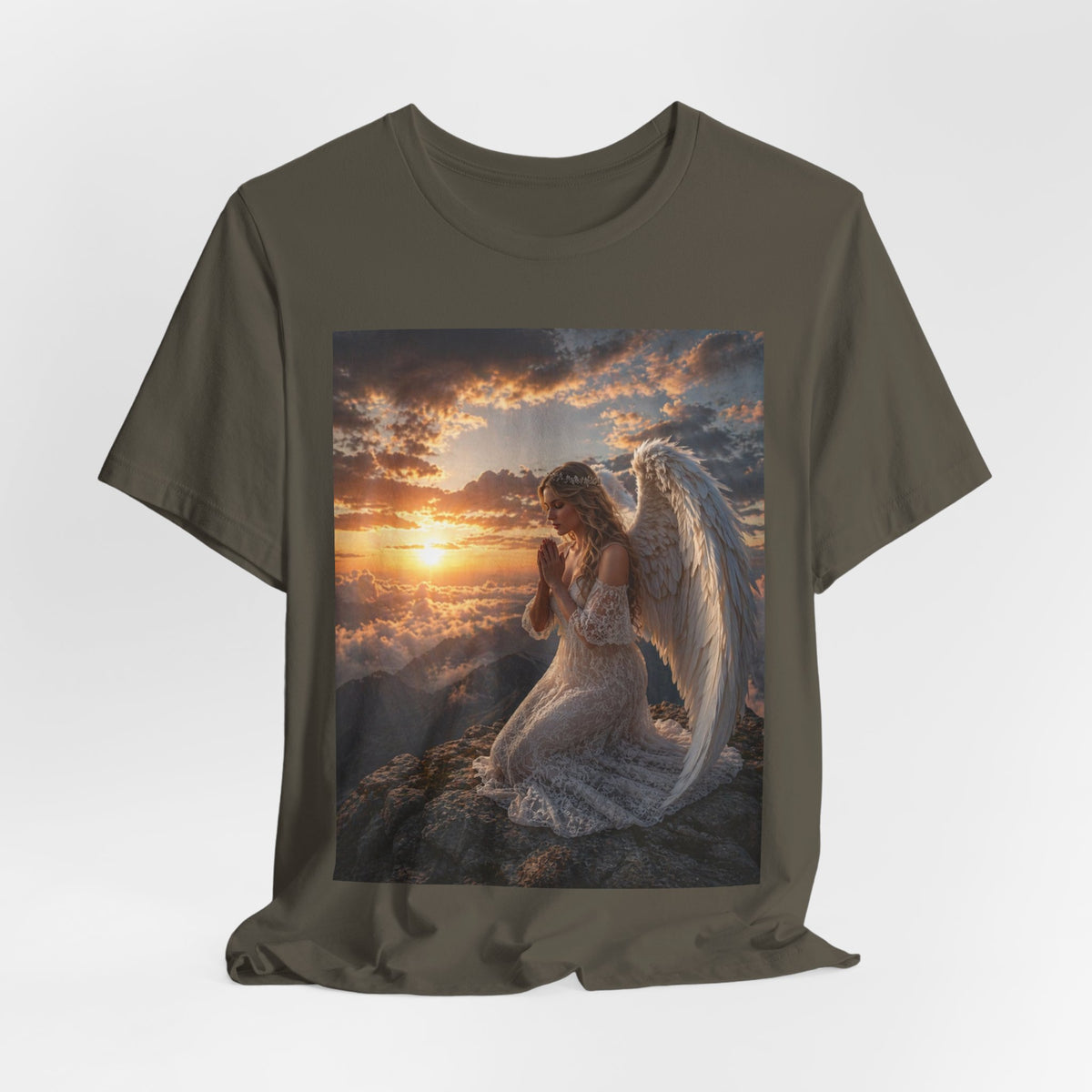 Angel Prayer T‑Shirt — Serene Winged Angel Sunset Tee
