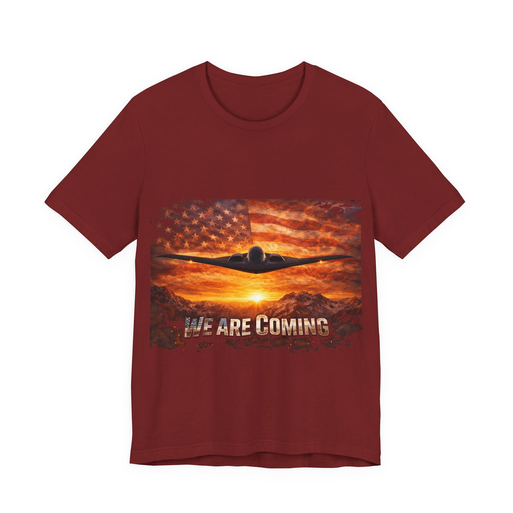 We Are Coming Military T-Shirt – American Flag Bomber Plane Graphic Tee
