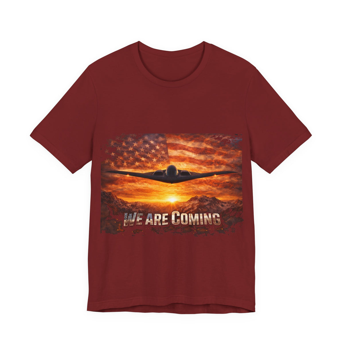 We Are Coming Military T-Shirt – American Flag Bomber Plane Graphic Tee
