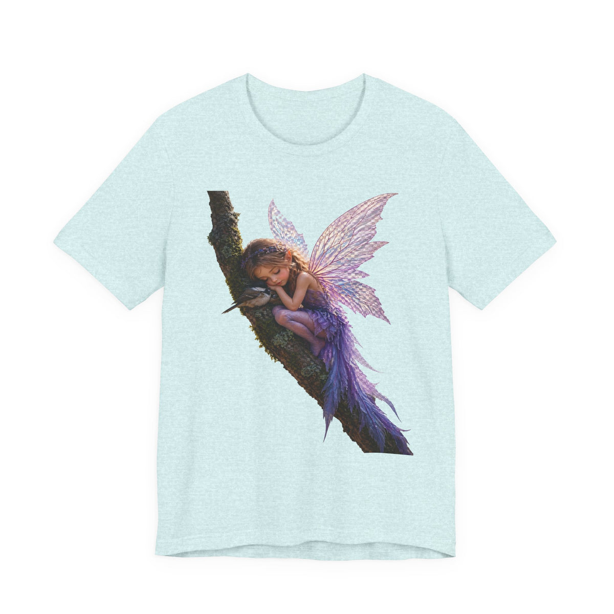 Fairy Sleeping on Branch T-Shirt — Magical Purple Fairy Tee for Women & Girls