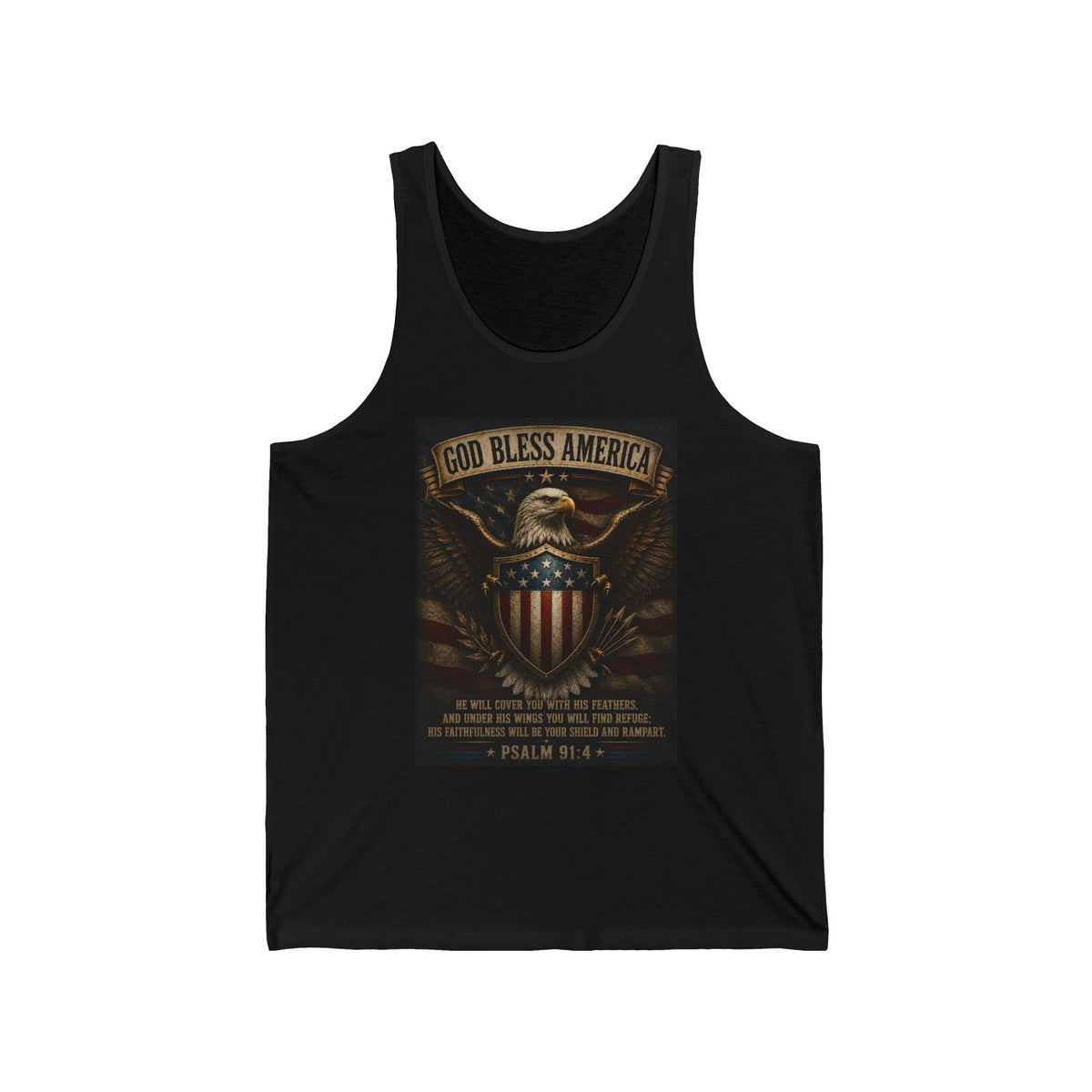 God Bless America Eagle Shield Tank Top – Patriotic Psalm 91 Military Tribute