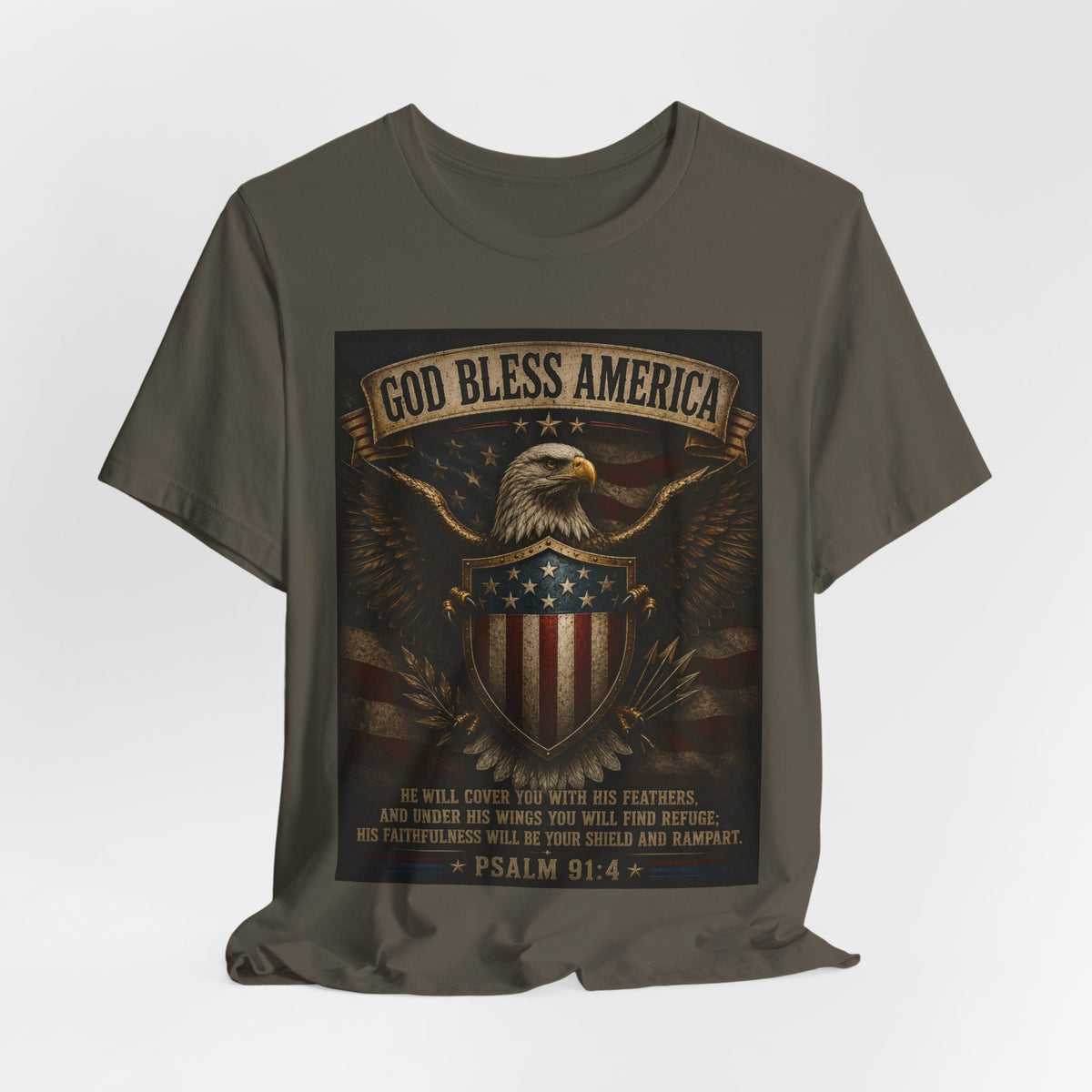 God Bless America Eagle T-Shirt – Patriotic Psalm 91:4 Graphic Tee