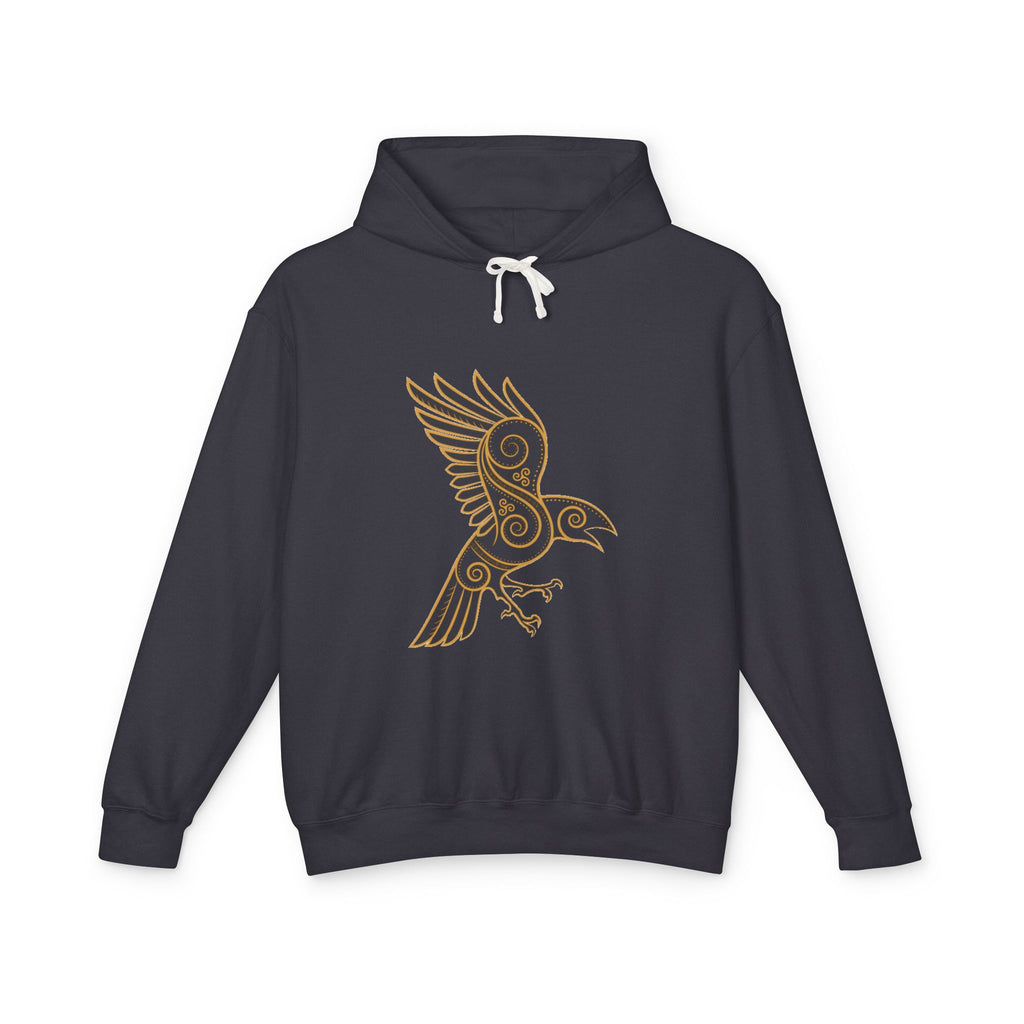 Celtic Raven Hoodie — Minimal Tribal Bird Graphic Lightweight Hooded Sweatshirt